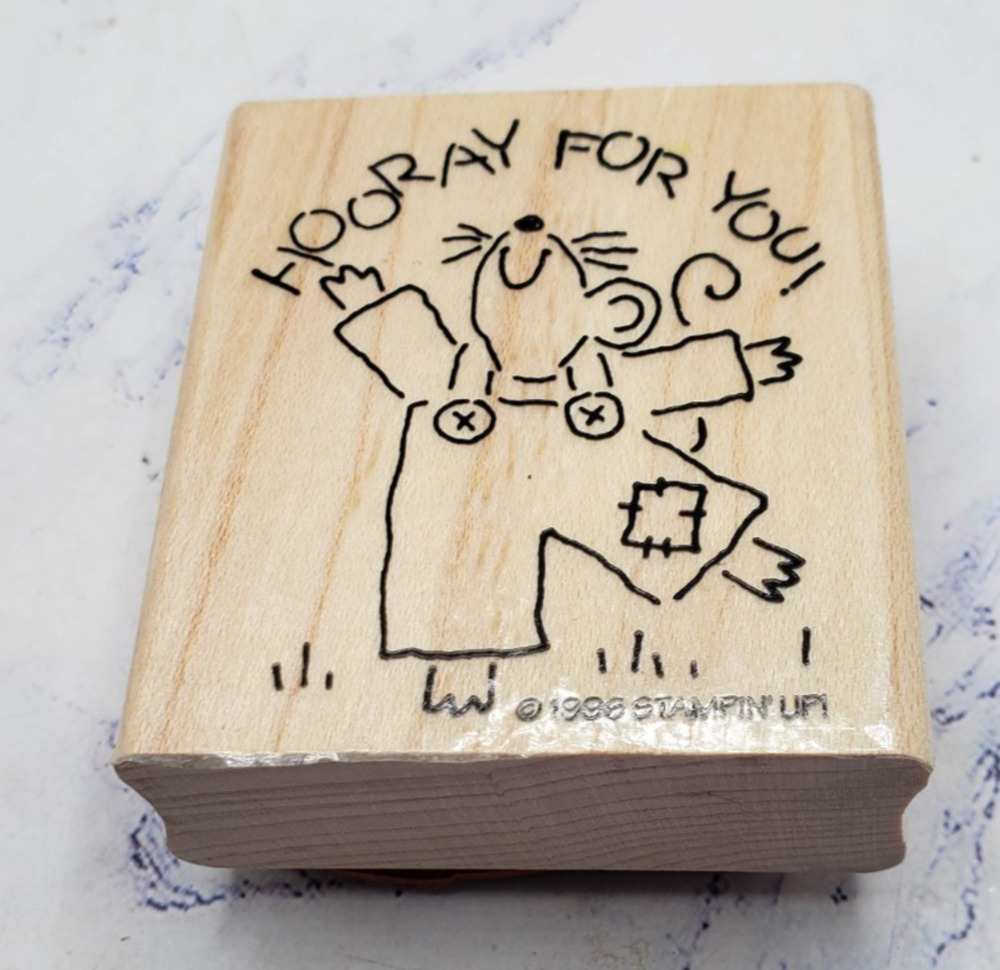 Stampin Up Hooray For You Farmhouse Mouse Wood Mounted Rubber Stamp